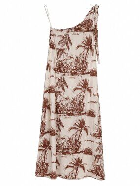 Touche Tropical Print One Shoulder Maxi Dress Strap Flowing Beach Resort Size S